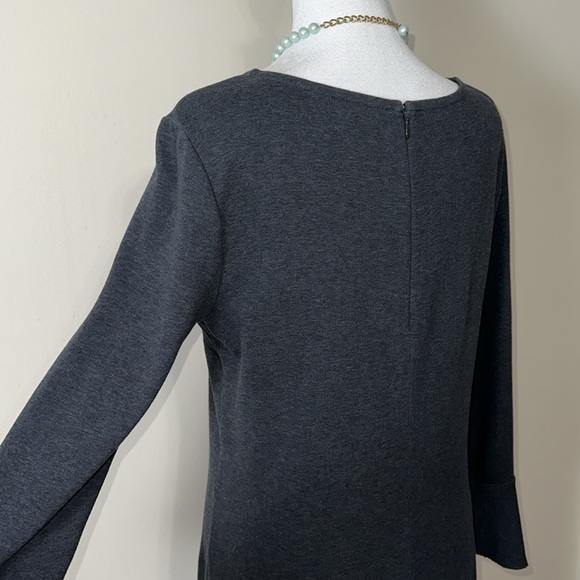 Madewell M Charcoal Gray Cotton Blend Knit Long Bell Sleeve Mini Shift Dress - Picture 12 of 15